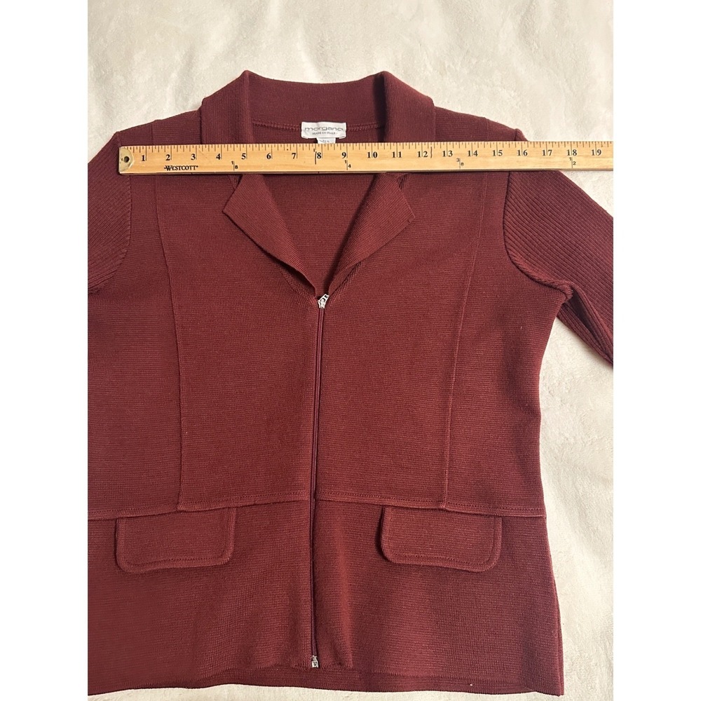 Morgano Italian Knit Zip Front Cardigan Sweater Merino Wool Blend M Red - Picture 9 of 12